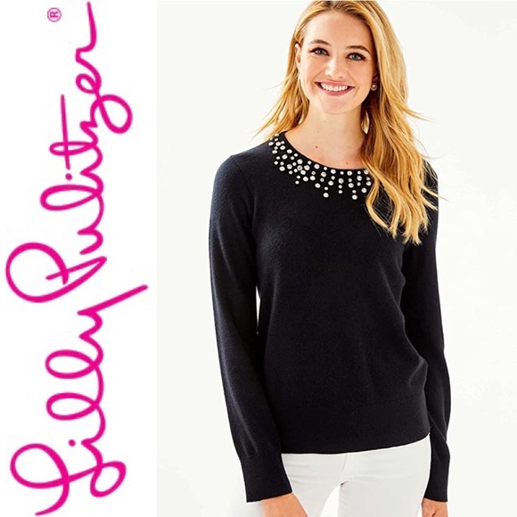 Lilly Pulitzer Sweaters - NWT Lilly Pulitzer Black Rhinestone Wool Sweater Size XS